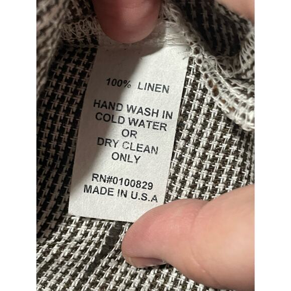 Connie Roberson Linen Plaid Button Up Shirt Womens Size XS USA Made White Brown - Picture 8 of 9